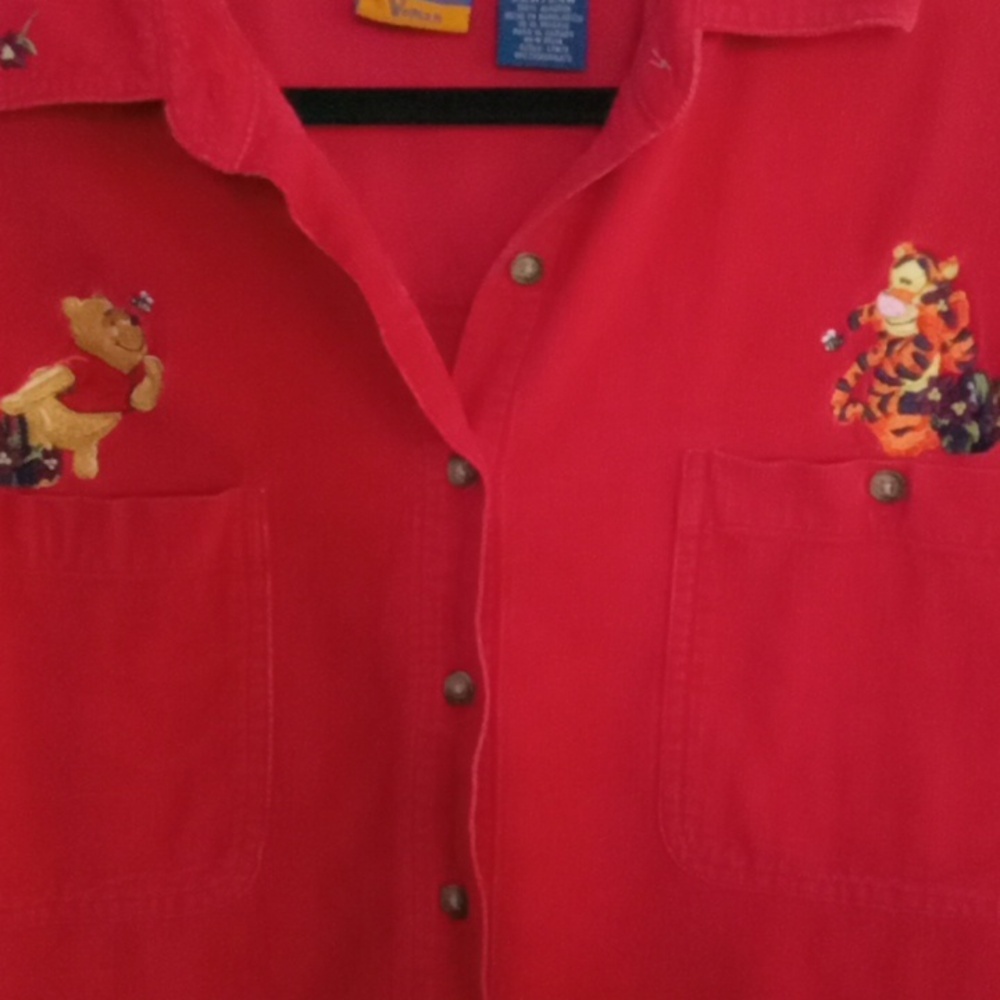 Disney Vintage Corduroy Women's Red Button Down Shirt - Picture 3 of 5